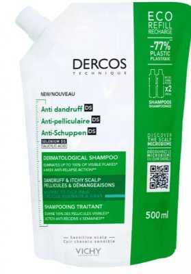 Купить vichy dercos (виши) шампунь-уход против перхоти для нормальных и жирных волос, сменный блок 500мл в Дзержинске