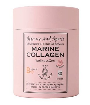 Science&Sports WellnessGen (Сайнс&Спортс) Коллаген морской для кожи, волос и ЖКТ, порошок со вкусом клубники, пакет-саше 30шт БАД