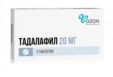 Тадалафил, таблетки, покрытые пленочной оболочкой 20мг, 2 шт