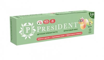 Купить президент (president) зубная паста для детей 3-6лет фрутовый микс, 43г 50rda в Дзержинске