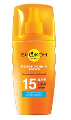 Купить биокон солнце спрей солнцезащитный безопасный загар, 160мл spf15 в Дзержинске