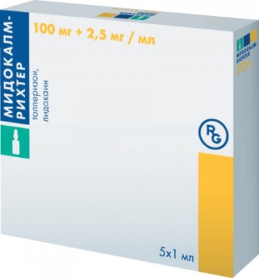 Купить мидокалм-рихтер, раствор для внутримышечного введения 100 мг+2,5 мг/мл, ампула 1мл 5шт в Дзержинске