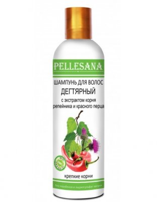 Купить pellesana (пеллесана) шампунь для волос дегтярное с экстрактом  репейника и красного перцем, 250 мл в Дзержинске