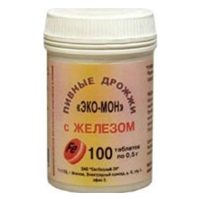Купить дрожжи пивные эко-мон с железом, таблетки 450мг, 100 шт бад в Дзержинске