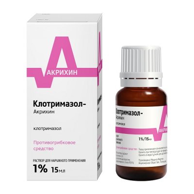 Купить клотримазол-акрихин, раствор для наружного применения 1%, флакон 15мл в Дзержинске