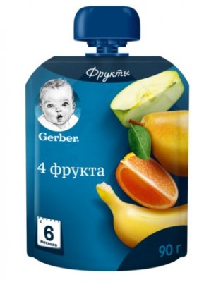 Купить gerber (гербер) пюре 4 фрукта с 6 месяцев, 90г в Дзержинске