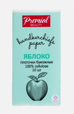 Купить premial (премиал) платочки бумажные трехслойные белые с ароматом зеленого яблока, 10 шт в Дзержинске