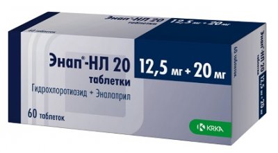Купить энап-нл, таблетки 20мг+12,5мг, 60 шт в Дзержинске