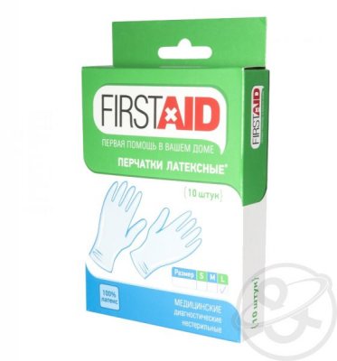Купить перчатки first aid смотр. н/стер. латекс. опудр., l №10(tg medical, малайзия) в Дзержинске