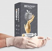 Купить перчатки benovy смотровые латексные нестерильные опудренные текстурированные на пальцах, размер s 50 пар в Дзержинске