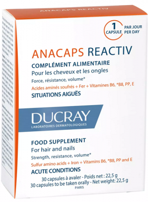Купить дюкрэ анакапс (ducray аnacaps) реактив для волос, кожи головы и ногтей, капсулы 30 шт бад в Дзержинске