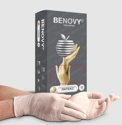 Купить перчатки benovy латексные нестерильные неопудренные текстурир на пальцах хлорированные размер l 50 пар в Дзержинске