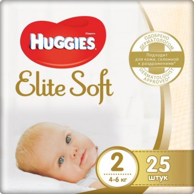 Купить huggies (хаггис) подгузники elitesoft 2, 4-6кг 25 шт в Дзержинске