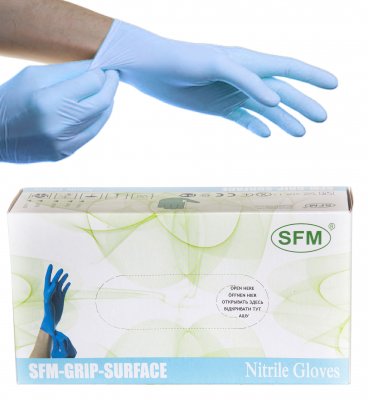 Купить перчатки sfm смотровые нестерильные нитриловые неопудрен текстурир размер l, 100 пар, голубые в Дзержинске