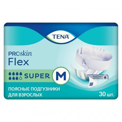 Купить tena (тена) подгузники, proskin flex super размер m, 30 шт в Дзержинске