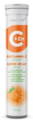 Купить витамин с 500мг + цинк 25мг консумед (consumed), таблетки шипучие 20шт бад в Дзержинске