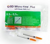 Купить шприц bd микро-файн плюс инсулиновый 100 ме/0,5 мл с интегрированной иглой 29g 0,33х12,7мм 10шт в Дзержинске