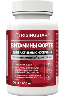 Купить risingstar (рисингстар) витамины форте поливитаминный комплекс для мужчин, таблетки, покрытые пленочной оболочкой массой 1,660г 60 шт. бад в Дзержинске